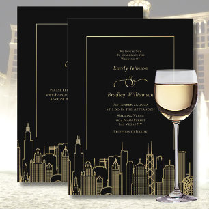Las Vegas Black Gold Elegant Destination Wedding Invitation