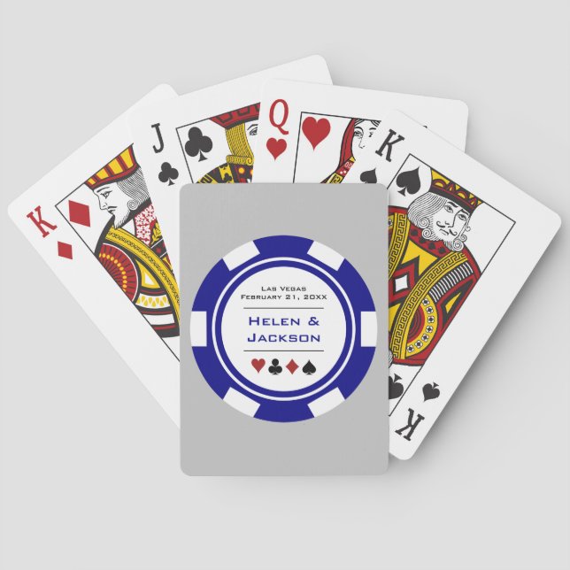 Las Vegas Blue White Grey Poker Chip Wedding Playing Cards (Back)