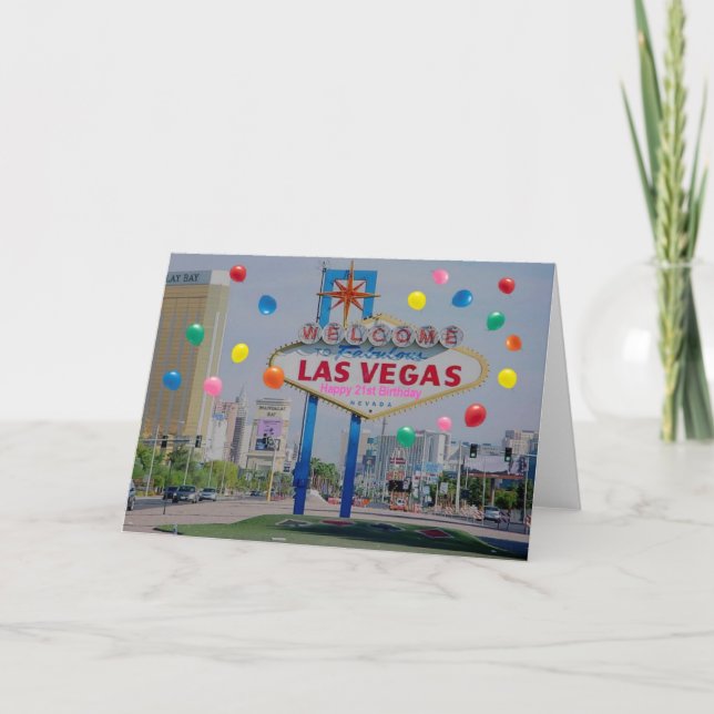 Las Vegas Bonne 21e carte d'anniversaire en rose (Devant)