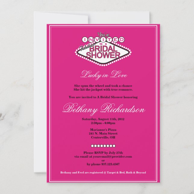 Las Vegas Bridal Shower Invitation - Hot Pink (Front)
