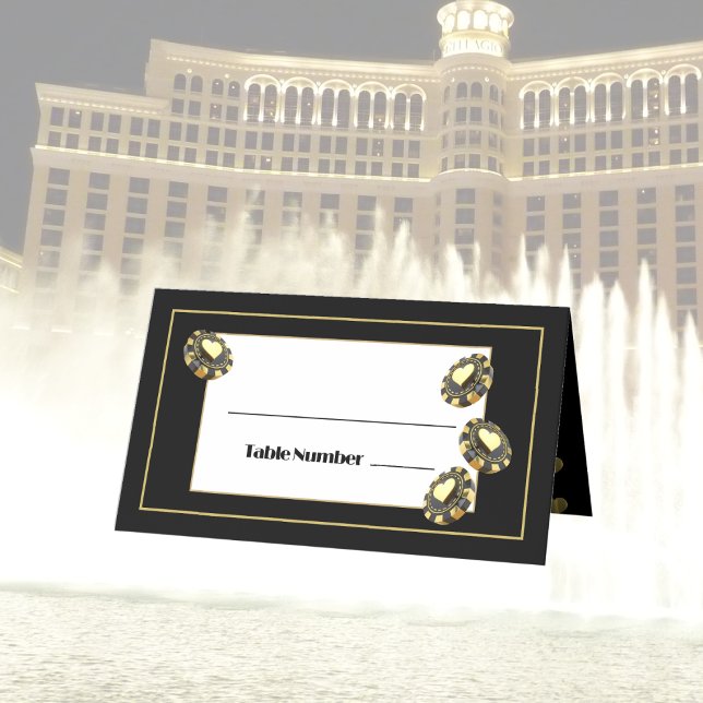 Las Vegas Casino Black Gold Heart Elegant Table Place Card (Creator Uploaded)