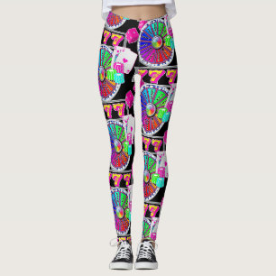 Las Vegas Casino Cards Chips Dice 7's And Wheel Leggings