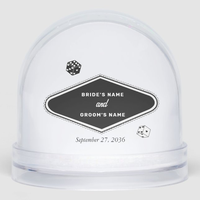 Las Vegas Casino Destination Wedding Black White  Snowglobe (Front)