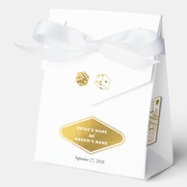 Las Vegas Casino Destination Wedding Gold Favor Box (Front)