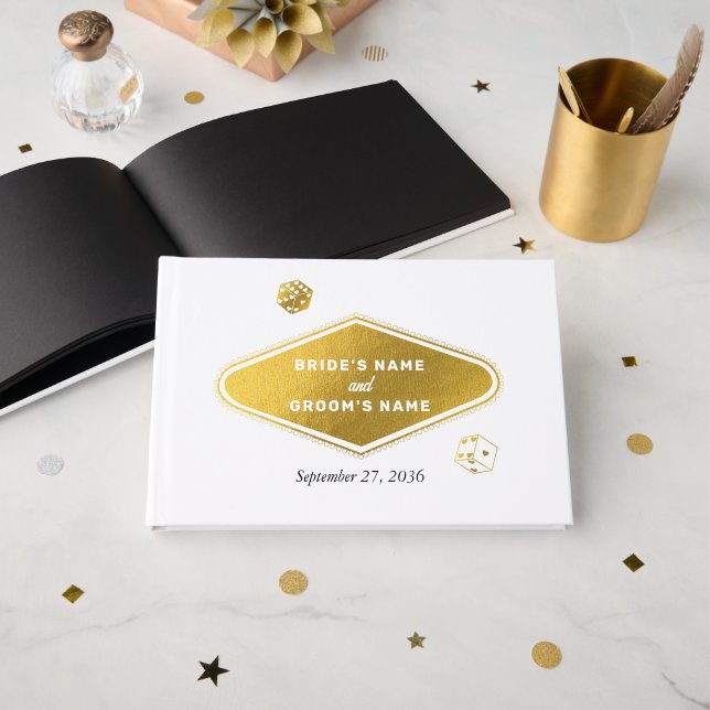 Las Vegas Casino Destination Wedding Gold Guest Book (Front Open)
