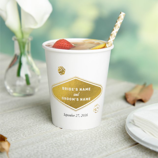 Las Vegas Casino Destination Wedding Gold Paper Cups (Insitu)