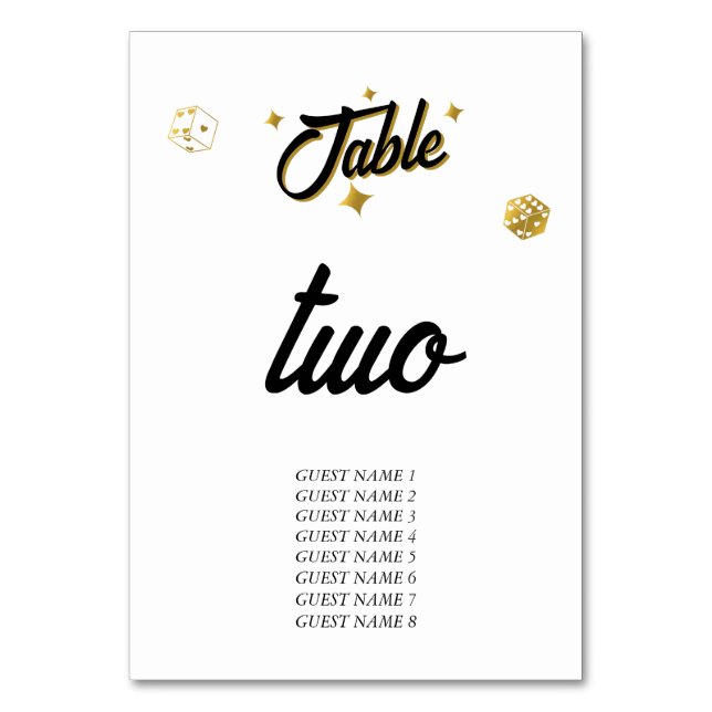 Las Vegas Casino Destination Wedding Gold  Table Number (Front)
