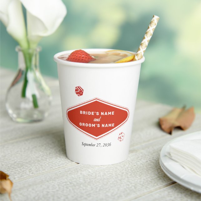Las Vegas Casino Destination Wedding Red White Paper Cups (Insitu)