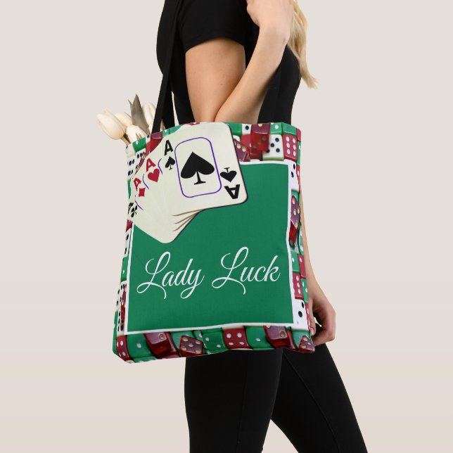Las Vegas Casino Dice And Cards With Lady Luck Tote Bag (Close Up)