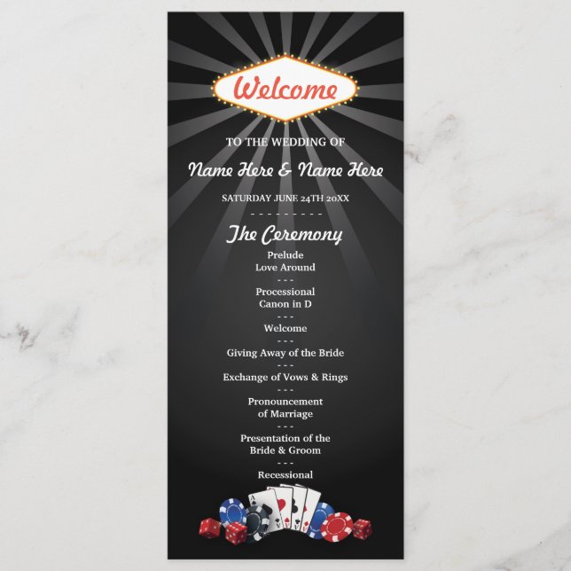 Las Vegas Casino Dice Cards Programme de mariage (Devant)