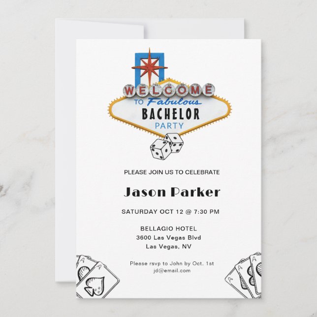 Las Vegas Casino Night Bachelor Party  Invitation (Front)