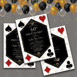 Las Vegas Casino Night Poker Woman 60th Birthday  Invitation<br><div class="desc">ANY AGE! Elegant, Unique Casino Royale and Roaring 20s themed card design. It features a black shape with vintage faux gold fleur-de-lis, Roaring 20's old Hollywood style, playing cards suits, gold high heels, on a white gold Art Deco pattern. Use Personalize tool to add your information. For more, visit please,...</div>