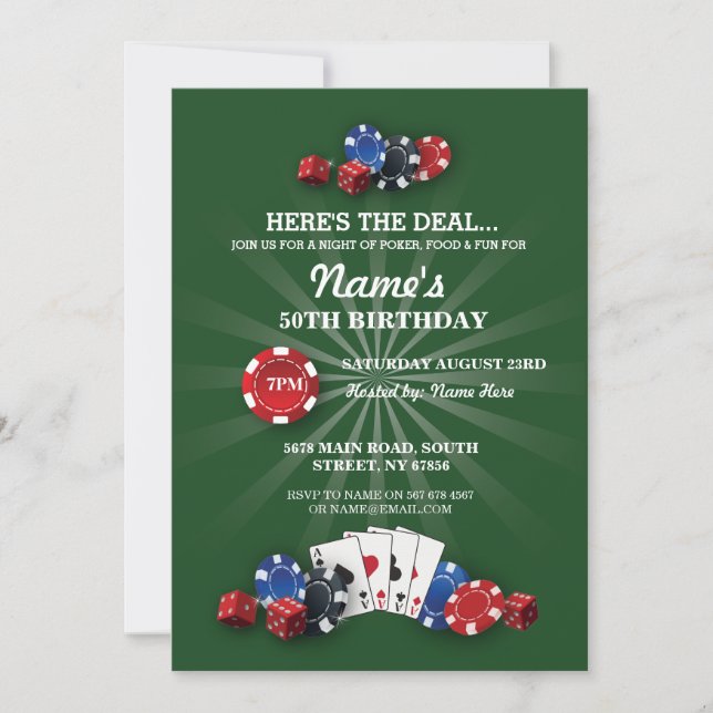 Las Vegas Casino Nuit Anniversaire Fête Invitation (Devant)