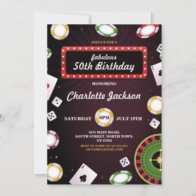 Las Vegas Casino Nuit Anniversaire Invitation Part (Devant)