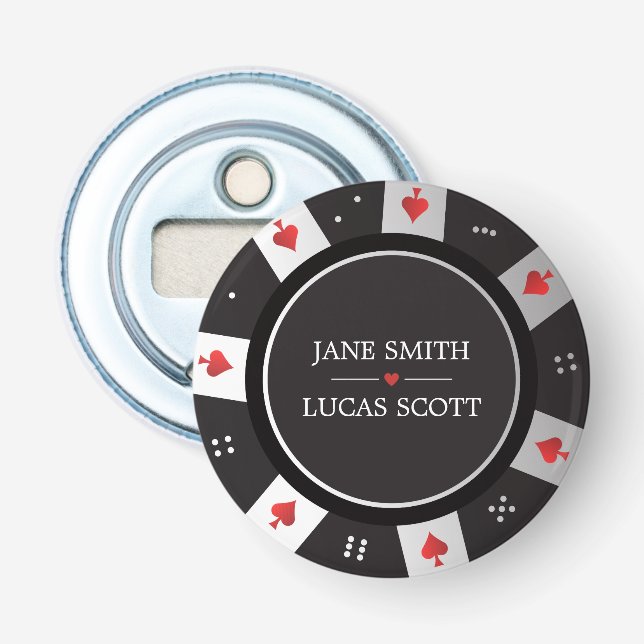 Las Vegas Casino Poker Chip Wedding Favour Bottle Opener (Front)