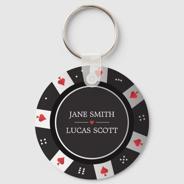 Las Vegas Casino Poker Chip Wedding Favour Keychain (Front)