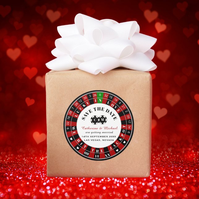 Las Vegas Casino Roulette Wheel Save The Date Classic Round Sticker (Creator Uploaded)