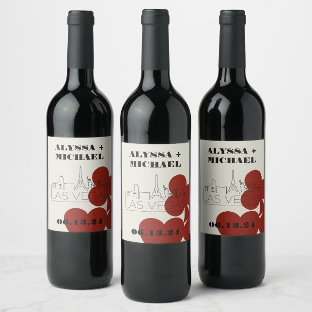 Las Vegas Casino Skyline Playing Card Wedding Wine Label (Bottles)