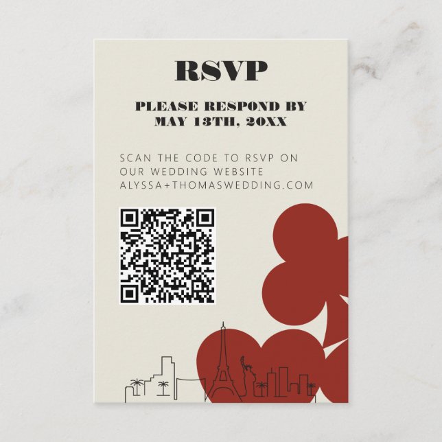 Las Vegas Casino Skyline Wedding RSVP QR Code Enclosure Card (Front)