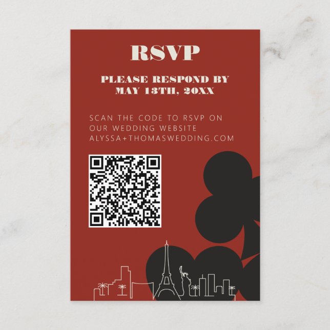 Las Vegas Casino Skyline Wedding RSVP QR Code Enclosure Card (Front)