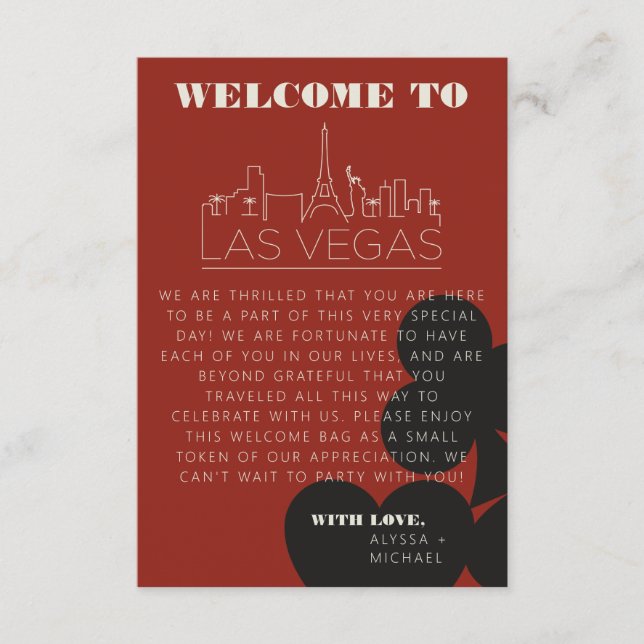 Las Vegas Casino Skyline Wedding Welcome Bag Card (Front)