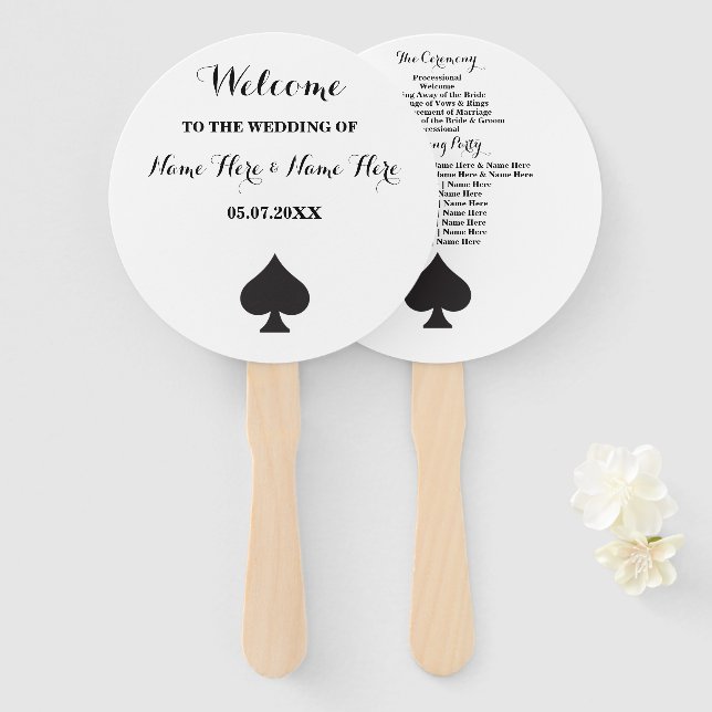 Las Vegas Casino Spade Card Wedding Program Fan (Front and Back)