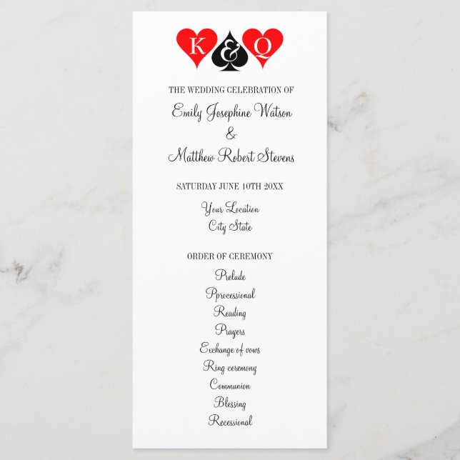 Las Vegas casino thème mariage cérémonie programme (Devant)