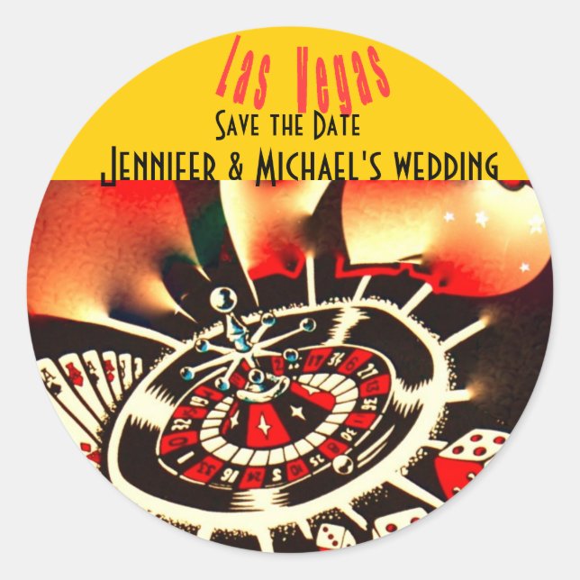 Las Vegas casino theme wedding Classic Round Sticker (Front)