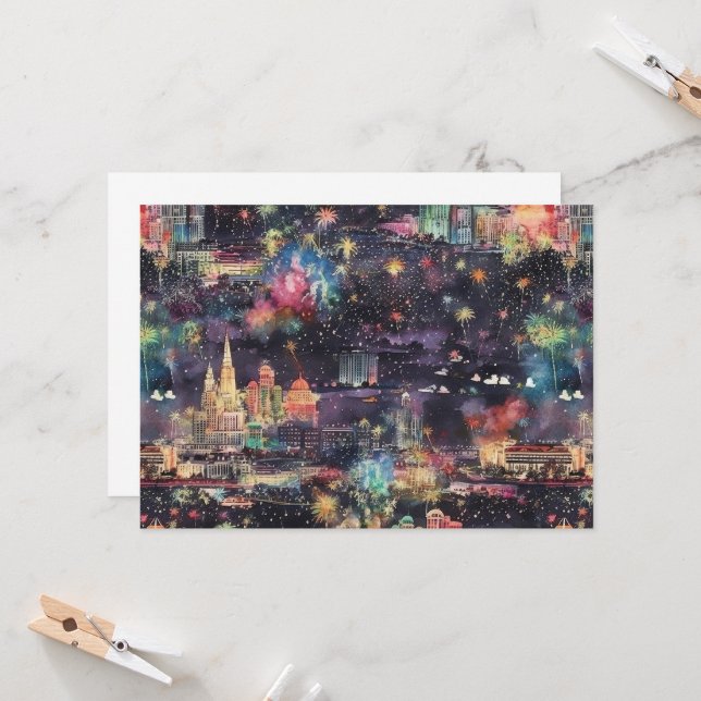 Las Vegas Christmas & New Year's in Watercolors Invitation (Front/Back In Situ)