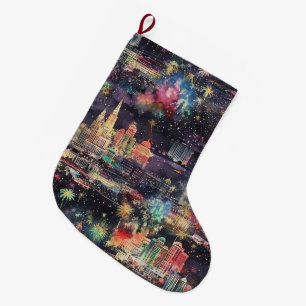 Las Vegas Christmas & New Year's in Watercolors Large Christmas Stocking