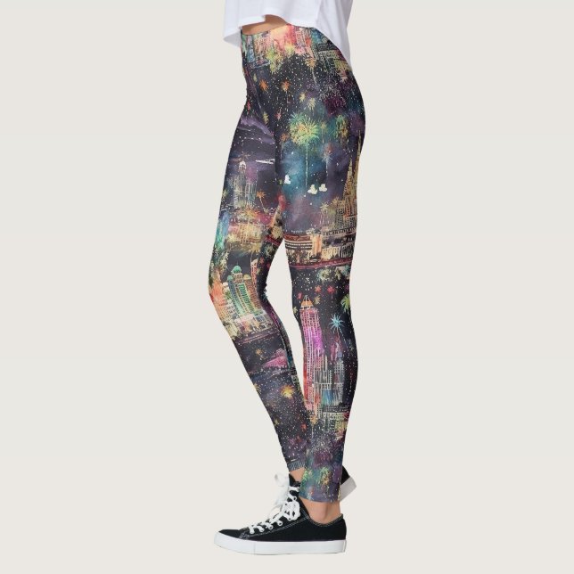 Las Vegas Christmas & New Year's in Watercolors Leggings (Left)