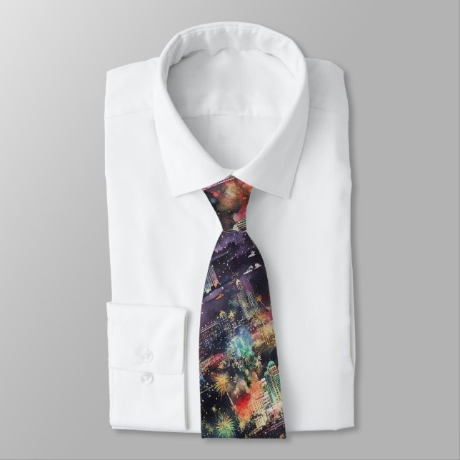 Las Vegas Christmas & New Year's in Watercolors Tie (Tied)