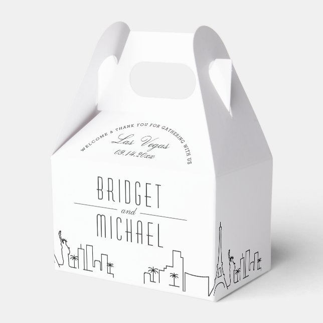 Las Vegas Deco Skyline Wedding | Single Names Favor Box (Front Side)