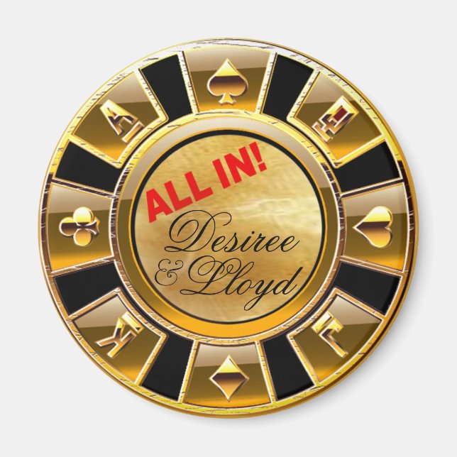 Las Vegas Deluxe Gold Casino Chip Magnet Favour (Front)