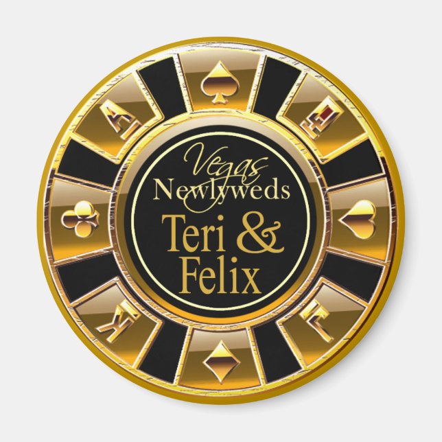 Las Vegas Deluxe Gold Casino Chip Magnet Favour (Front)