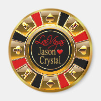 Las Vegas Deluxe Gold & Red Casino Chip Favour