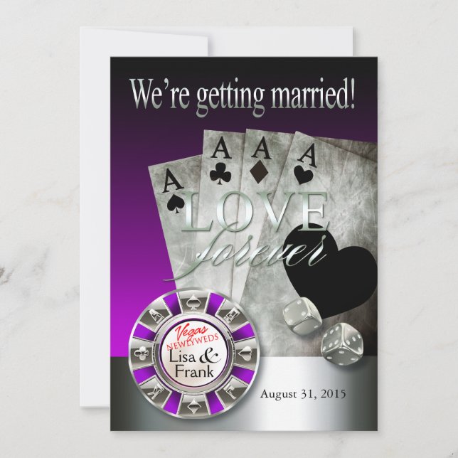 Las Vegas Deluxe Wedding | silver purple Invitation (Front)