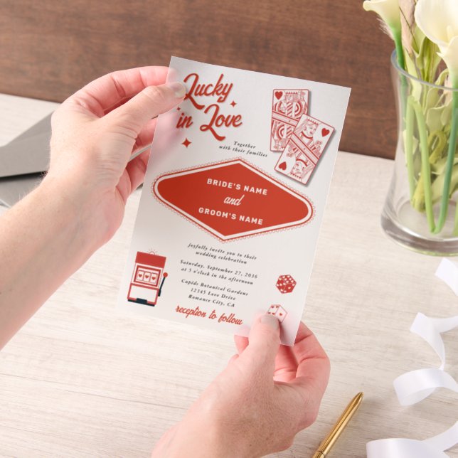 Las Vegas Destination Casino Lucky in Love Wedding Vellum Invitations (Handheld)