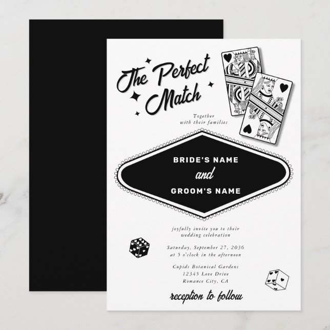 Las Vegas Destination Perfect Match Wedding Black Invitation (Front/Back)