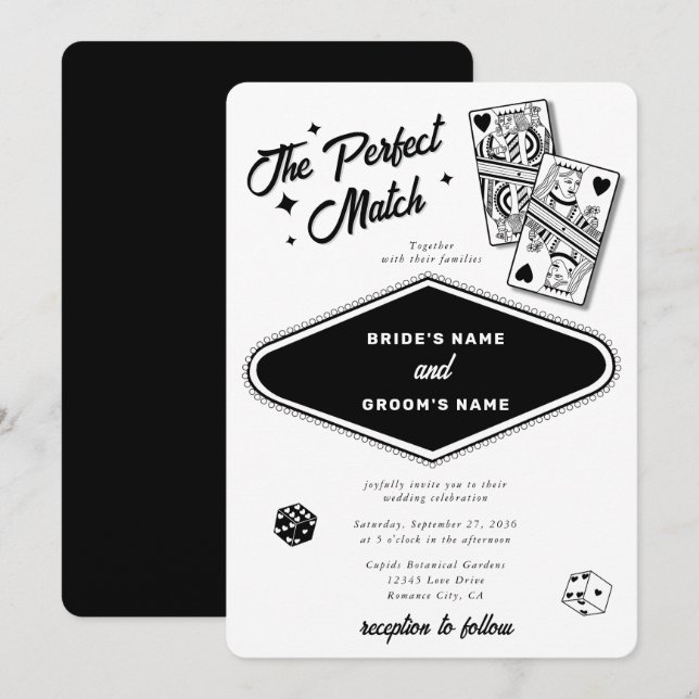 Las Vegas Destination Perfect Match Wedding Black Invitation (Front/Back)