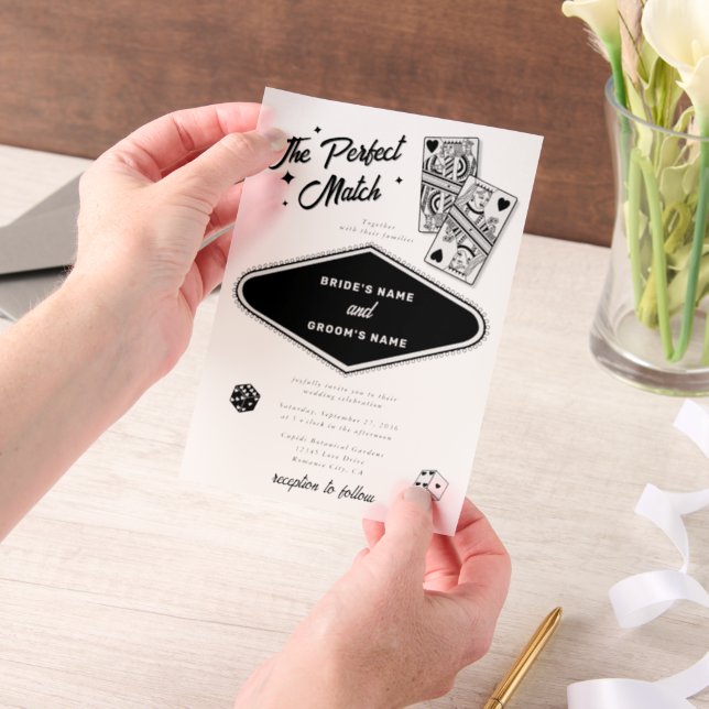 Las Vegas Destination Perfect Match Wedding Black Vellum Invitations (Handheld)
