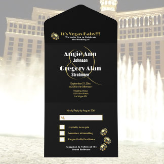 Las Vegas Destination Wedding Elegant Black Gold All In One Invitation
