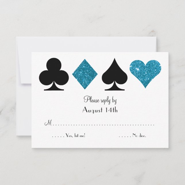 Las Vegas Destiny Wedding RSVP Turquoise Glitter (Front)
