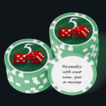 Las Vegas Dice Craps Table Poker Chips<br><div class="desc">* Crap table background with red Las Vegas Dice - a real Gamblers Delight ! * Nice as a parting gift, wedding reception gifts or Las Vegas personalized Wedding gift for your wedding crew. * Poker chips have nine colour options. * Choose font style, colour and size of text for...</div>