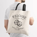 Las Vegas Dice Roll Custom Welcome Tote Bag<br><div class="desc">A unique set of custom tote bags tailored to your Vegas-style destination wedding. It features a welcome text followed by the name of the location or the person receiving the bag. Under this are two rolling black dice. All elements of this design are customizable by using the customize function. Enjoy...</div>