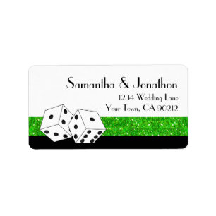 Las Vegas Dice Theme Green & Black Faux Glitter Label