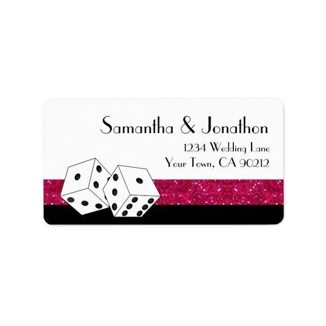 Las Vegas Dice Theme Hot White Pink Glitter Look Label (Front)