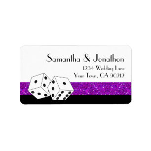 Las Vegas Dice Theme Purple & Black Faux Glitter Label