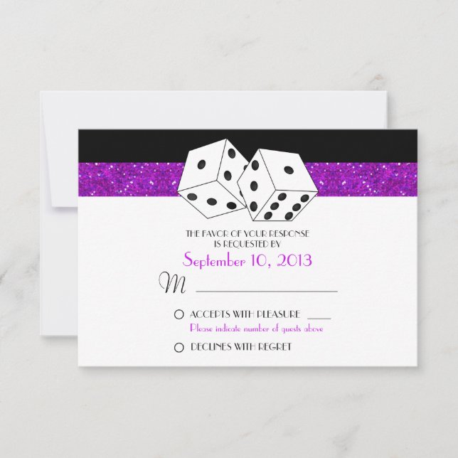 Las Vegas Dice Theme RSVP Purple Faux Glitter (Front)