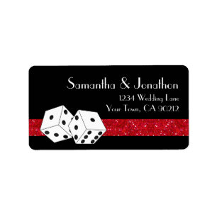 Las Vegas Dice Theme Ruby Red & Black Faux Glitter Label